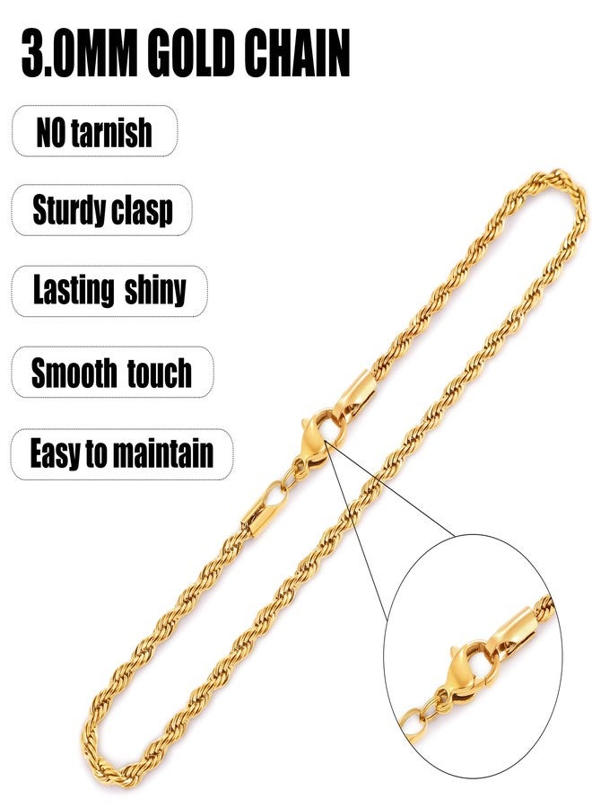 Fiusem 18K Gold Plated Anklet for Women, 3mm 18K Gold Plated Stainless Steel Braided Rope Anklet, Women's Anklets 9" - Image 5